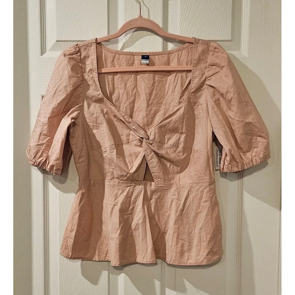 Old Navy Twist Front Peplum‎ Top Medium NWT Puff Sleeve Cottagecore Blouse